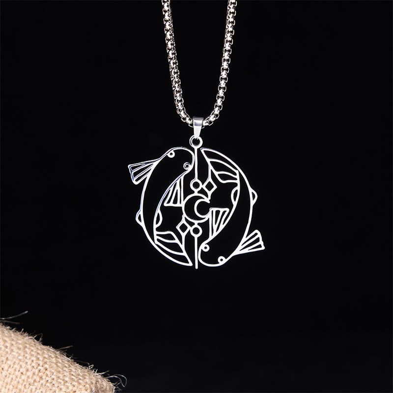 Buddha Stones Vintage Koi Fish Hollow Design Stainless Steel Luck Necklace Pendant