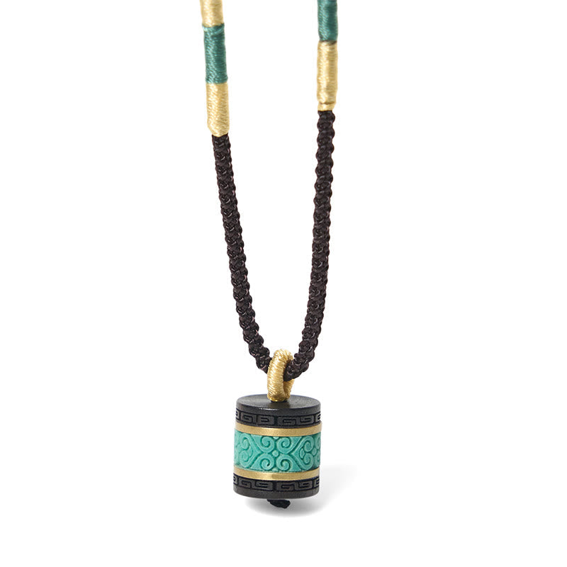 Buddha Stones Ebony Wood Turquoise Cylinder Peace Necklace Pendant