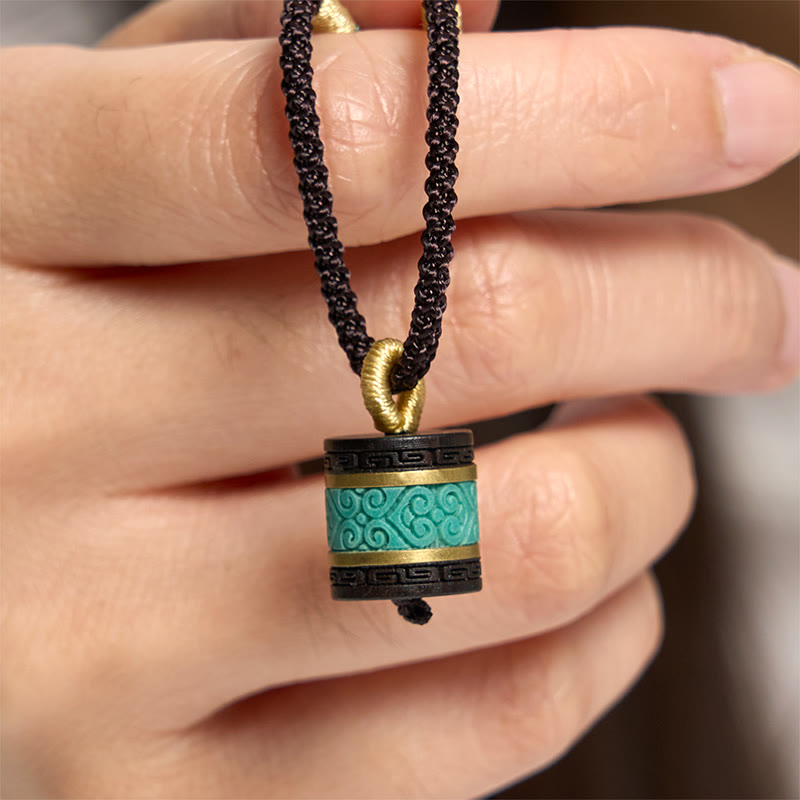 Buddha Stones Ebony Wood Turquoise Cylinder Peace Necklace Pendant