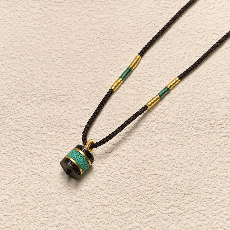 Buddha Stones Ebony Wood Turquoise Cylinder Peace Necklace Pendant