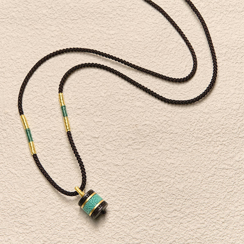 Buddha Stones Ebony Wood Turquoise Cylinder Peace Necklace Pendant