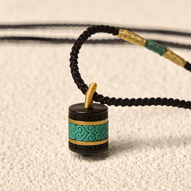 Buddha Stones Ebony Wood Turquoise Cylinder Peace Necklace Pendant