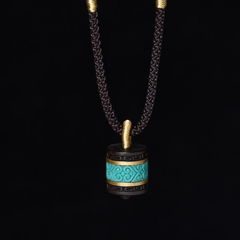 Buddha Stones Ebony Wood Turquoise Cylinder Peace Necklace Pendant