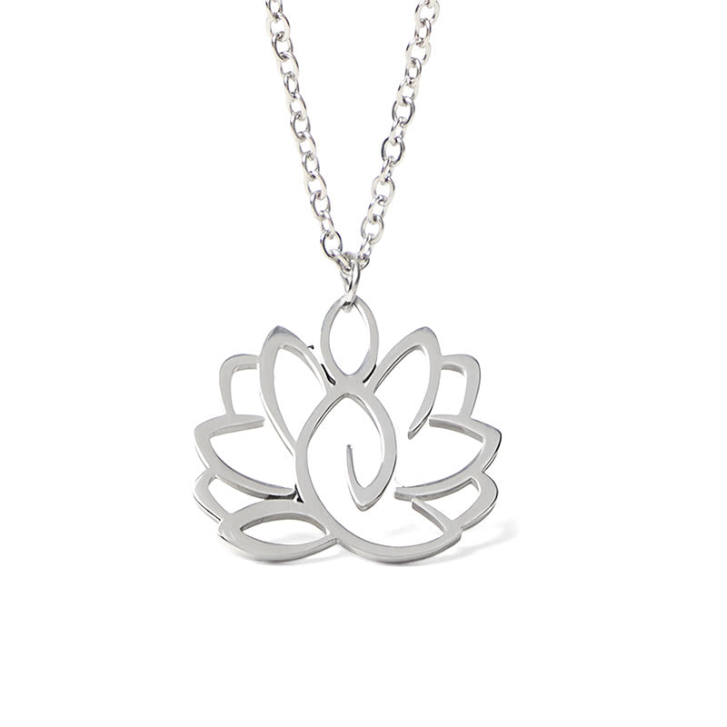 Buddha Stones Hollow Lotus Design Stainless Steel Enlightenment Necklace Pendant
