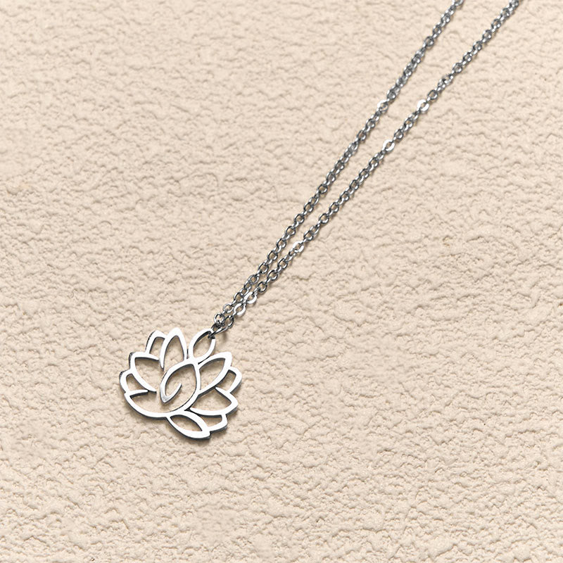 Buddha Stones Hollow Lotus Design Stainless Steel Enlightenment Necklace Pendant