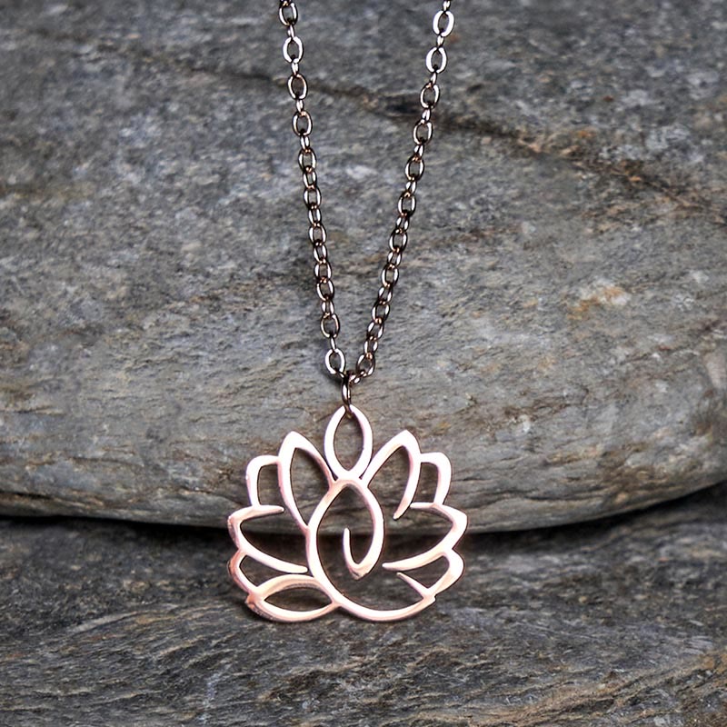 Buddha Stones Hollow Lotus Design Stainless Steel Enlightenment Necklace Pendant