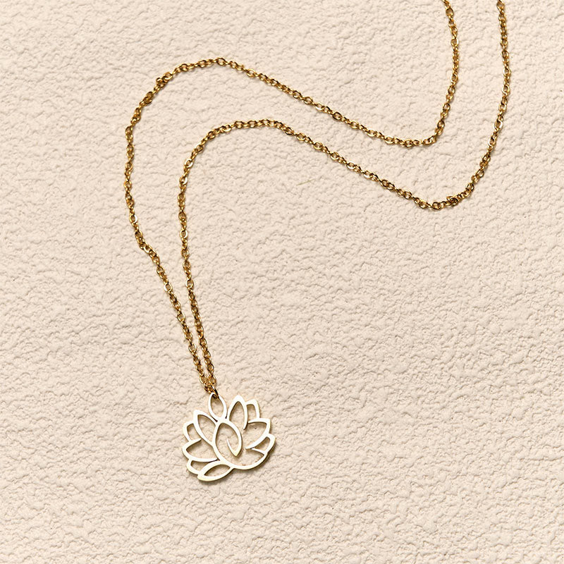 Buddha Stones Hollow Lotus Design Stainless Steel Enlightenment Necklace Pendant