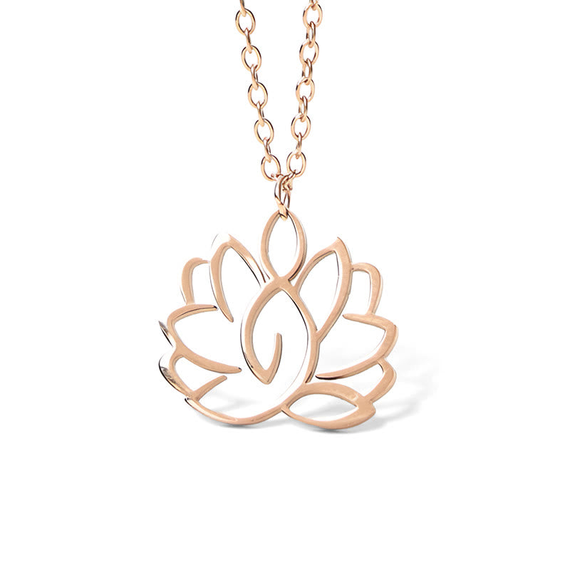 Buddha Stones Hollow Lotus Design Stainless Steel Enlightenment Necklace Pendant
