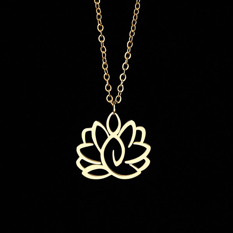 Buddha Stones Hollow Lotus Design Stainless Steel Enlightenment Necklace Pendant