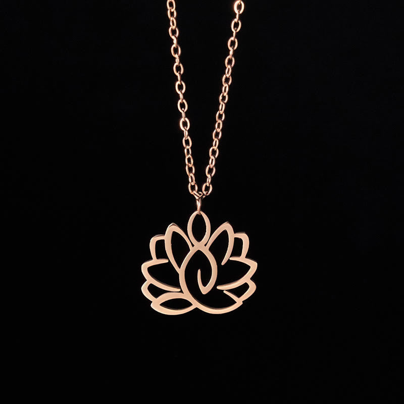 Buddha Stones Hollow Lotus Design Stainless Steel Enlightenment Necklace Pendant