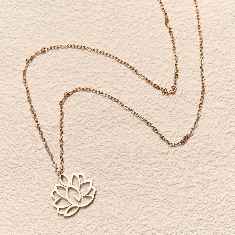 Buddha Stones Hollow Lotus Design Stainless Steel Enlightenment Necklace Pendant