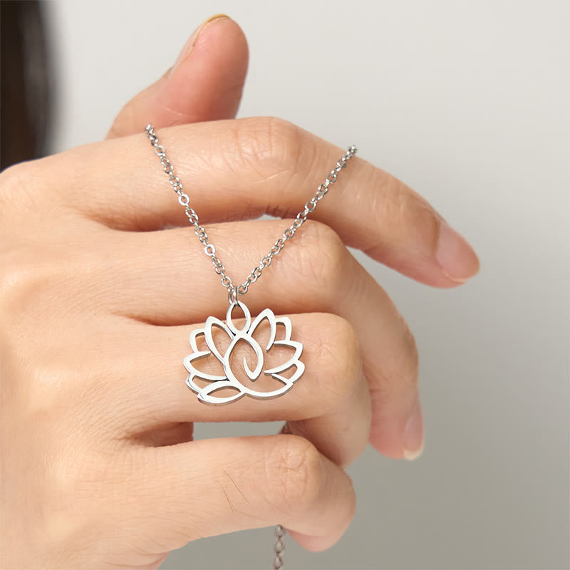 Buddha Stones Hollow Lotus Design Stainless Steel Enlightenment Necklace Pendant