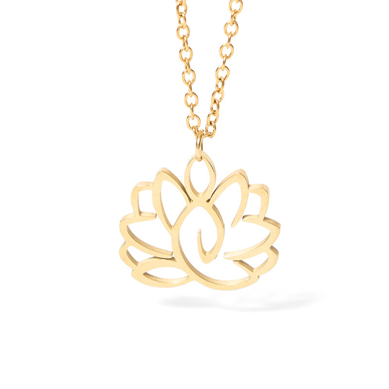 Buddha Stones Hollow Lotus Design Stainless Steel Enlightenment Necklace Pendant