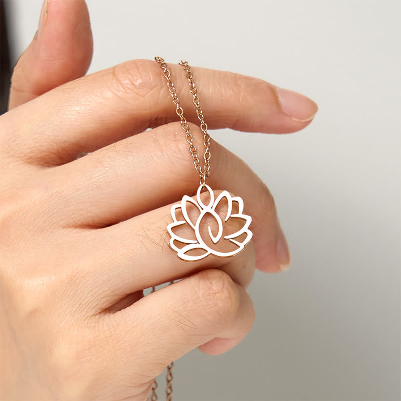 Buddha Stones Hollow Lotus Design Stainless Steel Enlightenment Necklace Pendant