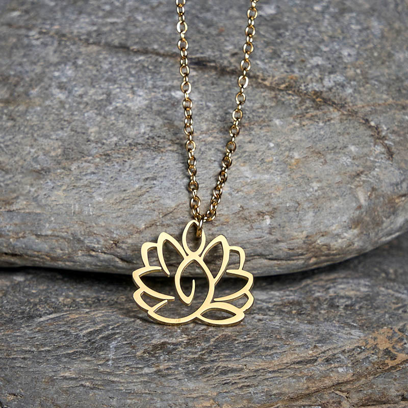 Buddha Stones Hollow Lotus Design Stainless Steel Enlightenment Necklace Pendant