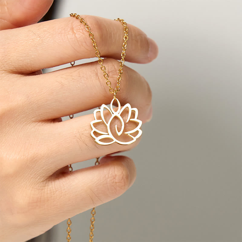 Buddha Stones Hollow Lotus Design Stainless Steel Enlightenment Necklace Pendant