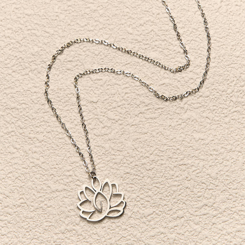 Buddha Stones Hollow Lotus Design Stainless Steel Enlightenment Necklace Pendant
