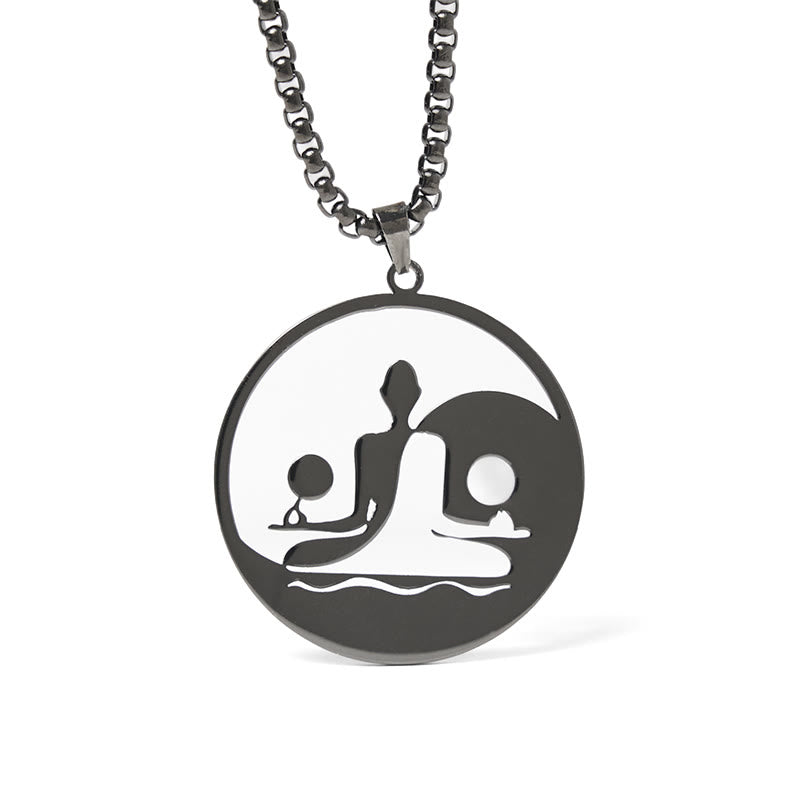 Buddha Stones Yin Yang Buddha Figure Hollow Design Stainless Steel Balance Necklace Pendant