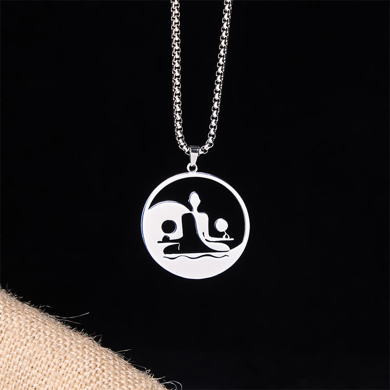 Buddha Stones Yin Yang Buddha Figure Hollow Design Stainless Steel Balance Necklace Pendant