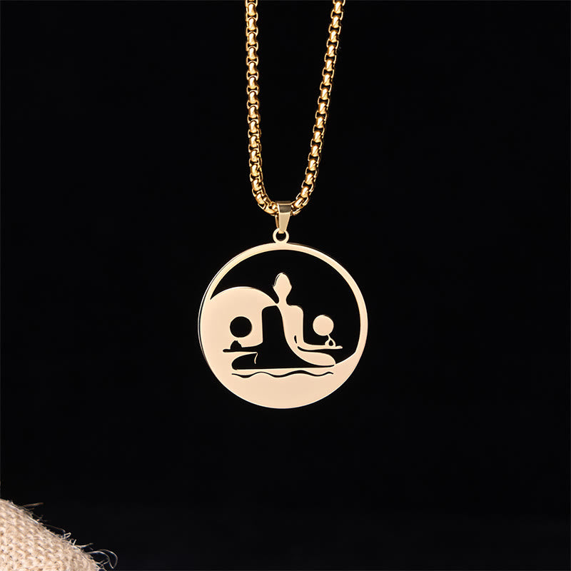 Buddha Stones Yin Yang Buddha Figure Hollow Design Stainless Steel Balance Necklace Pendant