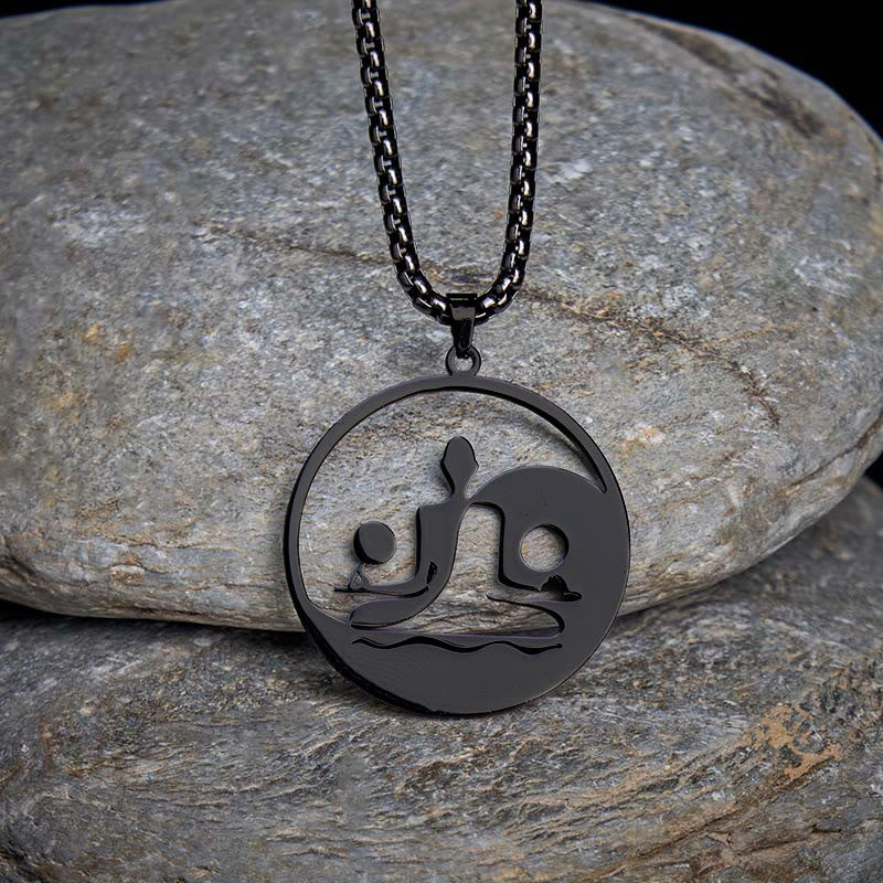 Buddha Stones Yin Yang Buddha Figure Hollow Design Stainless Steel Balance Necklace Pendant
