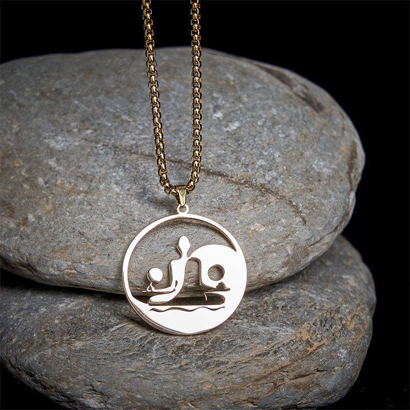 Buddha Stones Yin Yang Buddha Figure Hollow Design Stainless Steel Balance Necklace Pendant