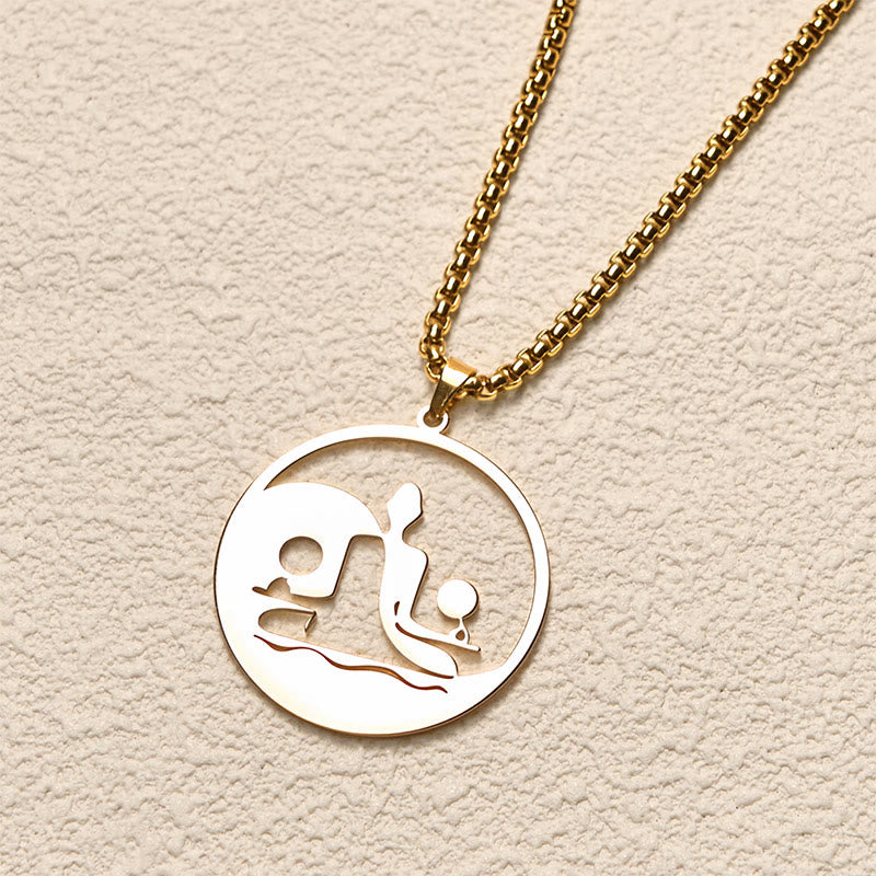 Buddha Stones Yin Yang Buddha Figure Hollow Design Stainless Steel Balance Necklace Pendant