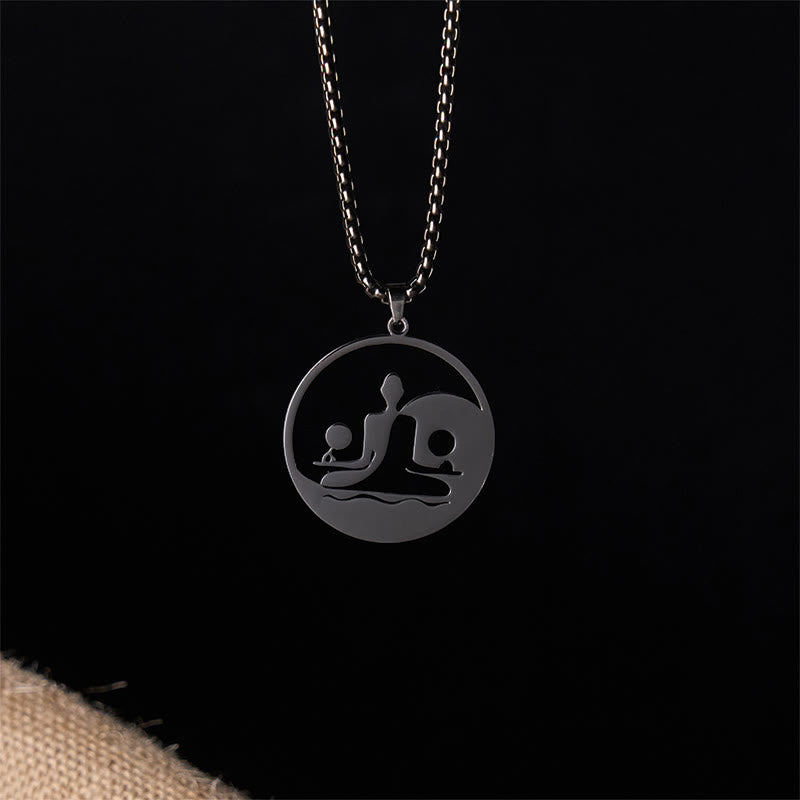 Buddha Stones Yin Yang Buddha Figure Hollow Design Stainless Steel Balance Necklace Pendant