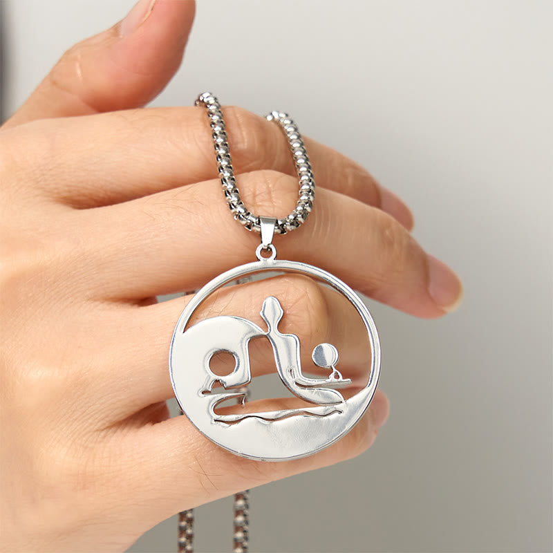 Buddha Stones Yin Yang Buddha Figure Hollow Design Stainless Steel Balance Necklace Pendant