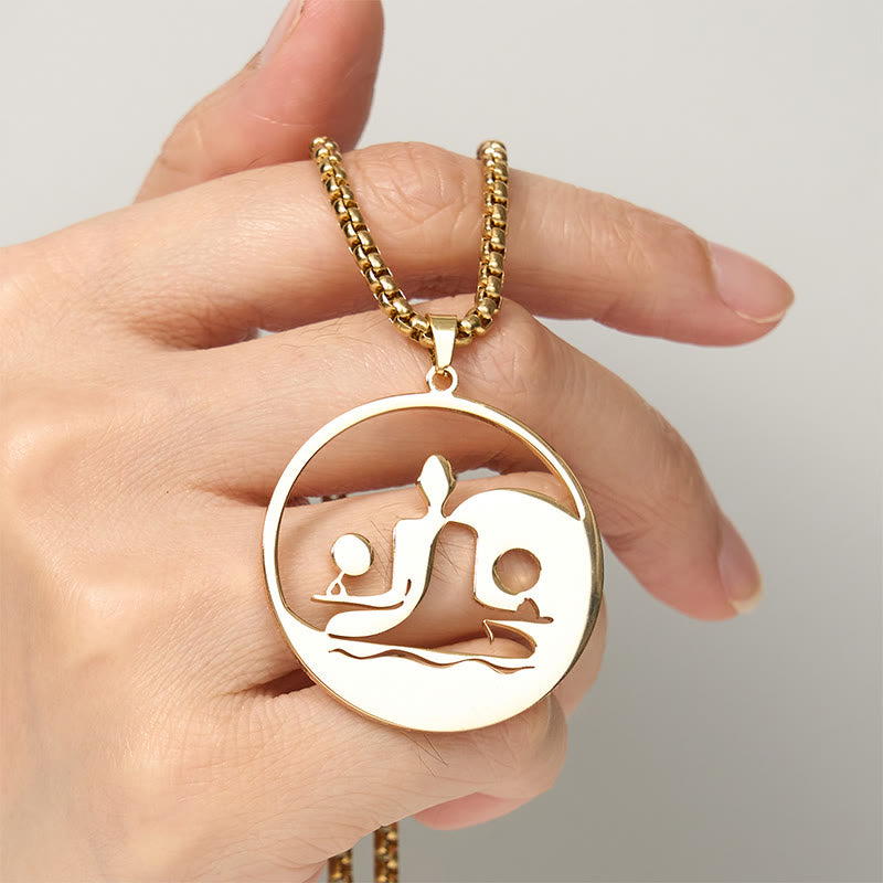 Buddha Stones Yin Yang Buddha Figure Hollow Design Stainless Steel Balance Necklace Pendant