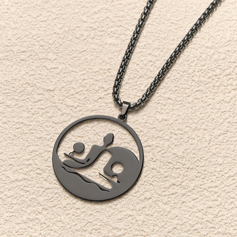 Buddha Stones Yin Yang Buddha Figure Hollow Design Stainless Steel Balance Necklace Pendant