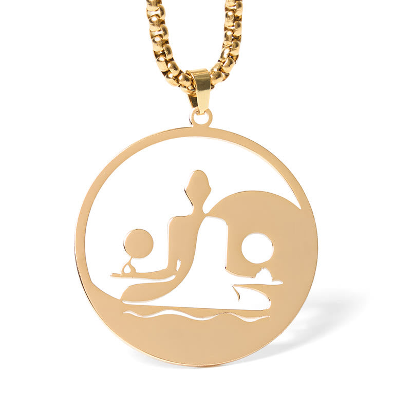 Buddha Stones Yin Yang Buddha Figure Hollow Design Stainless Steel Balance Necklace Pendant