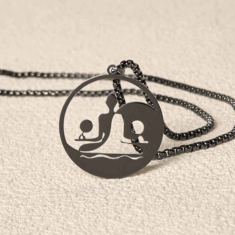 Buddha Stones Yin Yang Buddha Figure Hollow Design Stainless Steel Balance Necklace Pendant