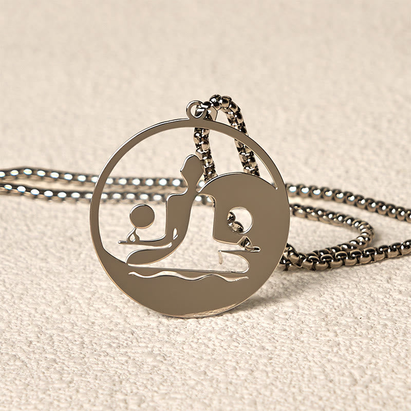 Buddha Stones Yin Yang Buddha Figure Hollow Design Stainless Steel Balance Necklace Pendant