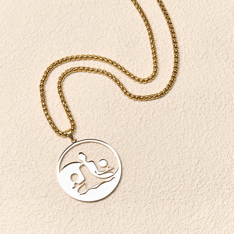 Buddha Stones Yin Yang Buddha Figure Hollow Design Stainless Steel Balance Necklace Pendant