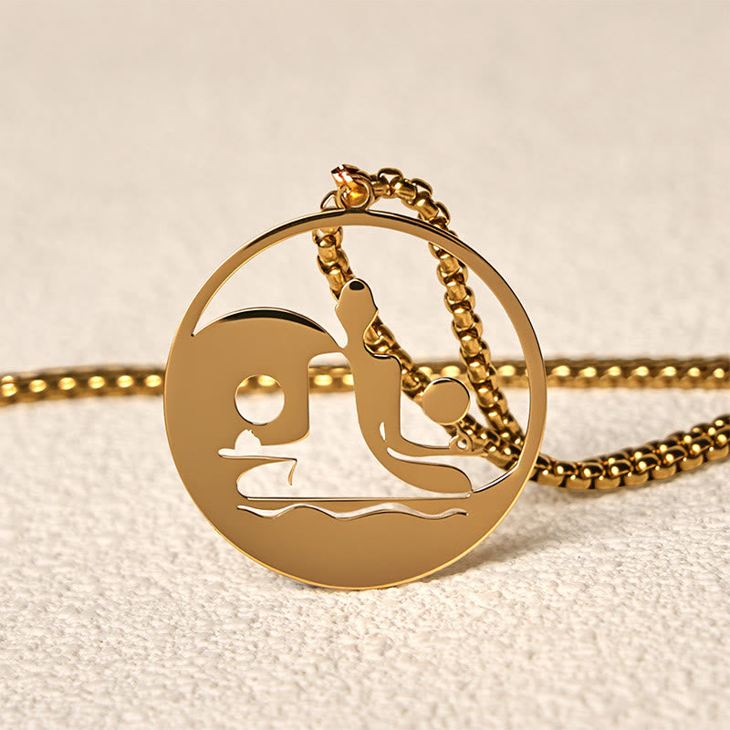 Buddha Stones Yin Yang Buddha Figure Hollow Design Stainless Steel Balance Necklace Pendant