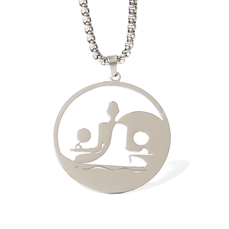 Buddha Stones Yin Yang Buddha Figure Hollow Design Stainless Steel Balance Necklace Pendant