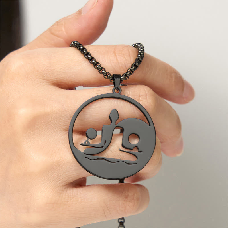 Buddha Stones Yin Yang Buddha Figure Hollow Design Stainless Steel Balance Necklace Pendant
