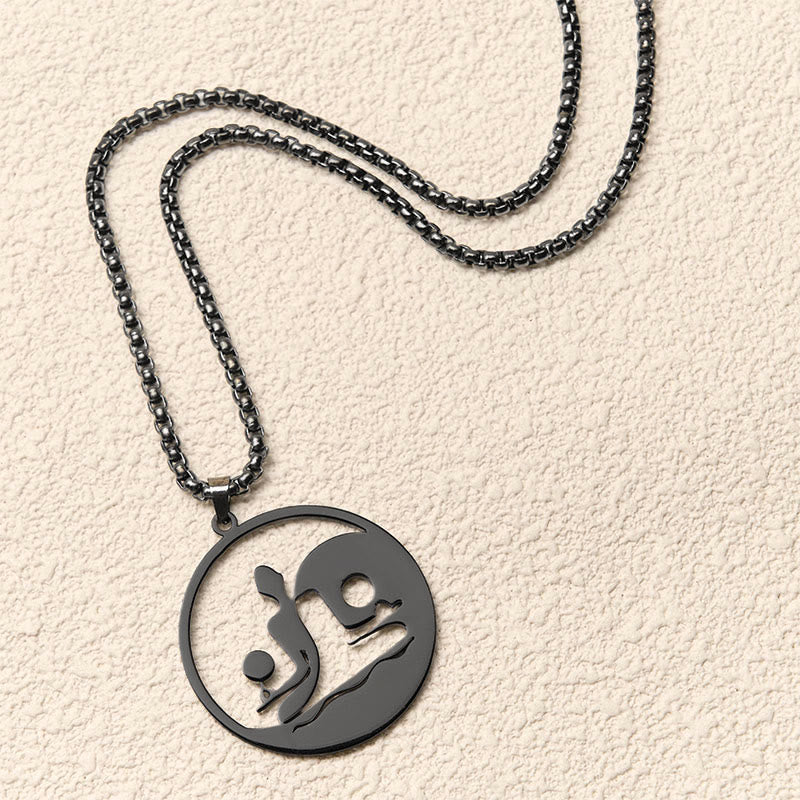Buddha Stones Yin Yang Buddha Figure Hollow Design Stainless Steel Balance Necklace Pendant