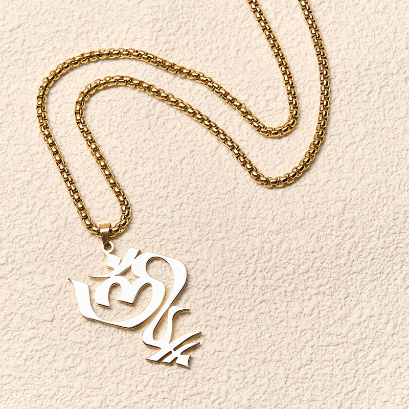 Buddha Stones Vintage OM Symbol geometry Design Stainless Steel Connection Necklace Pendant