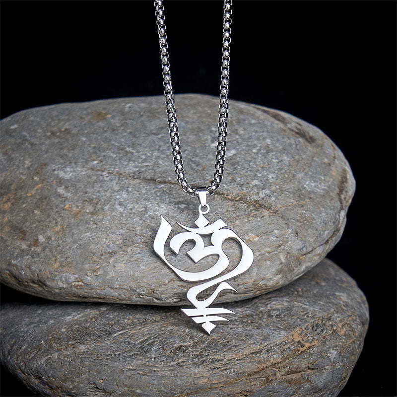 Buddha Stones Vintage OM Symbol geometry Design Stainless Steel Connection Necklace Pendant