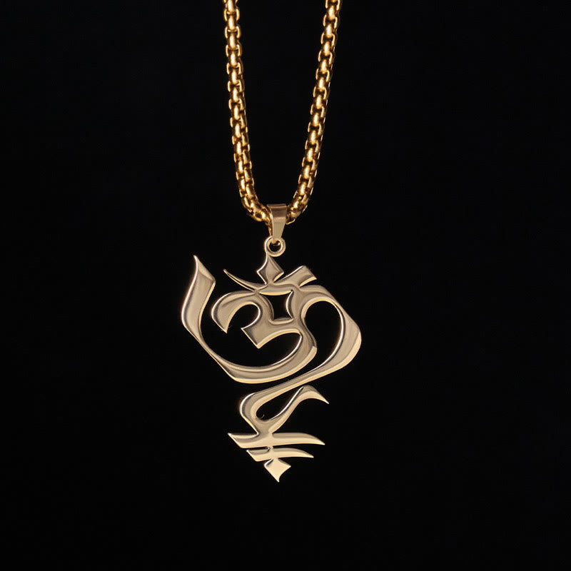 Buddha Stones Vintage OM Symbol geometry Design Stainless Steel Connection Necklace Pendant