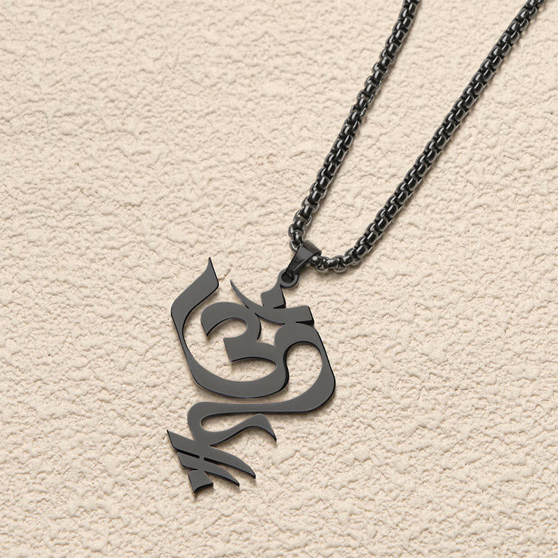 Buddha Stones Vintage OM Symbol geometry Design Stainless Steel Connection Necklace Pendant