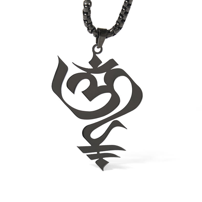 Buddha Stones Vintage OM Symbol geometry Design Stainless Steel Connection Necklace Pendant