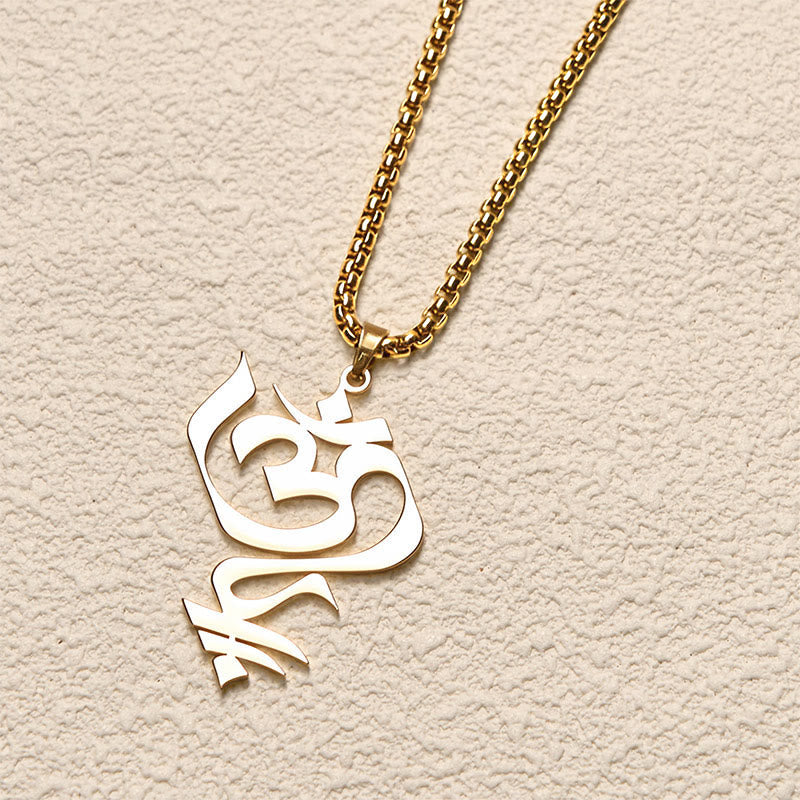 Buddha Stones Vintage OM Symbol geometry Design Stainless Steel Connection Necklace Pendant