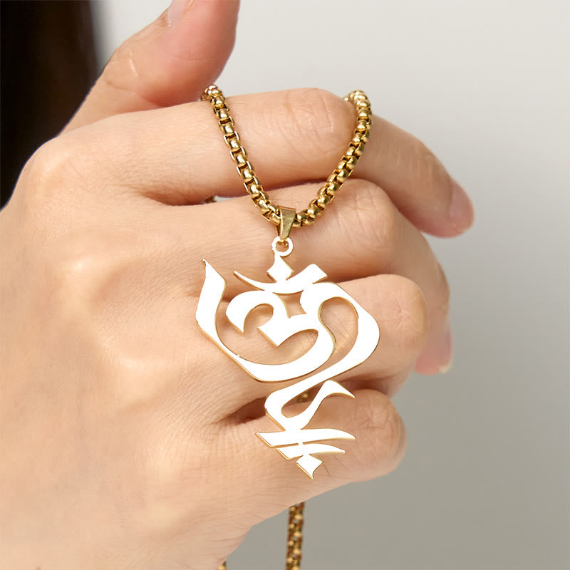 Buddha Stones Vintage OM Symbol geometry Design Stainless Steel Connection Necklace Pendant