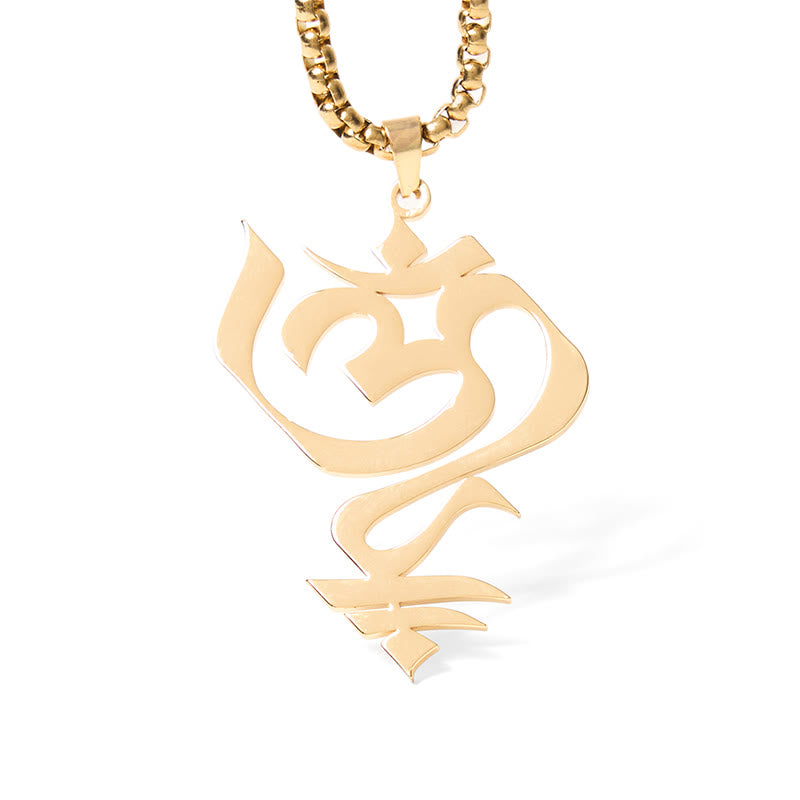 Buddha Stones Vintage OM Symbol geometry Design Stainless Steel Connection Necklace Pendant