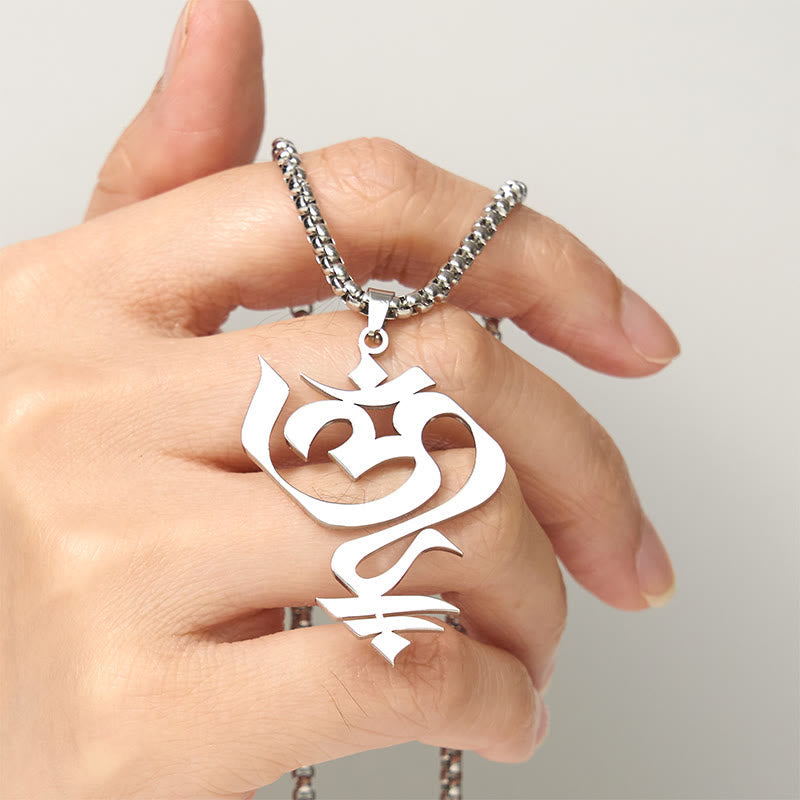 Buddha Stones Vintage OM Symbol geometry Design Stainless Steel Connection Necklace Pendant