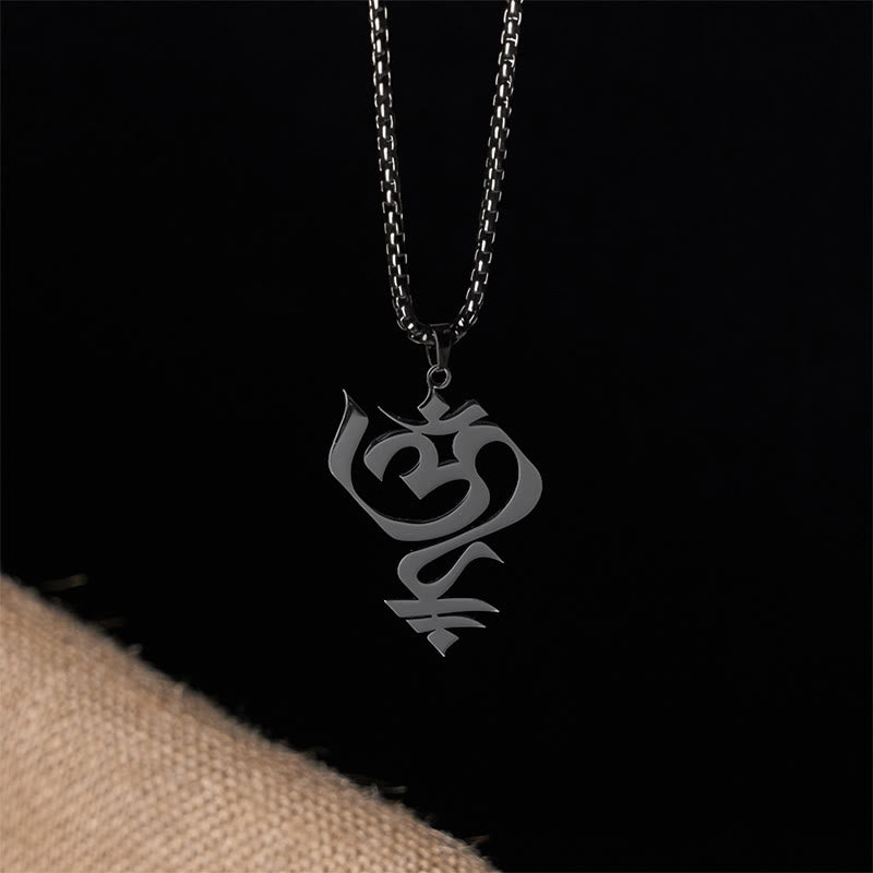 Buddha Stones Vintage OM Symbol geometry Design Stainless Steel Connection Necklace Pendant
