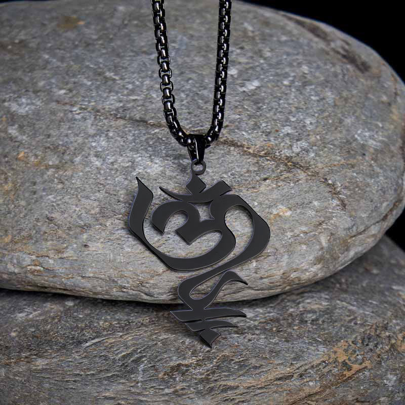 Buddha Stones Vintage OM Symbol geometry Design Stainless Steel Connection Necklace Pendant